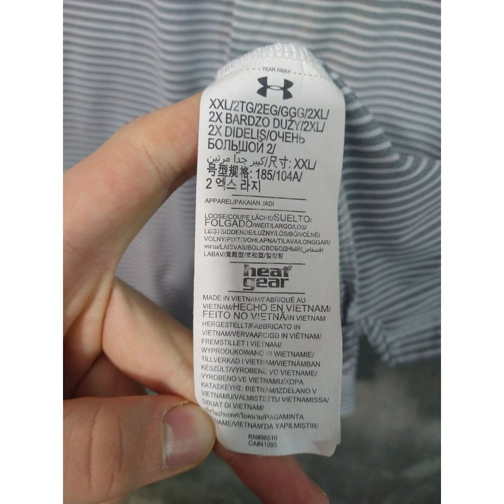 Under Armour UA Shirt Mens 2XL Gray Striped Polo Loose HeatGear Short Sleeve - Picture 6 of 8